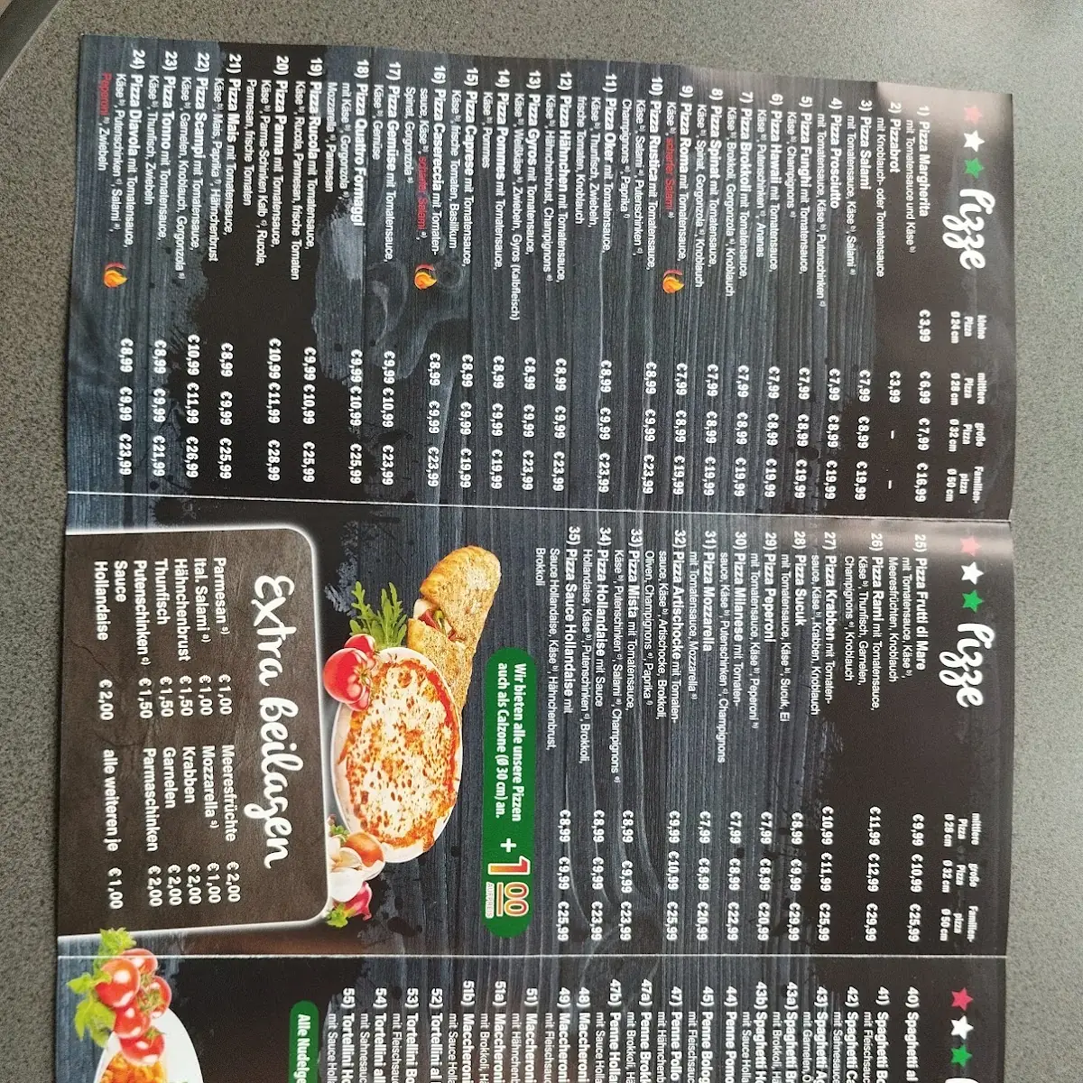 Speisekarte, Pizzeria Rami