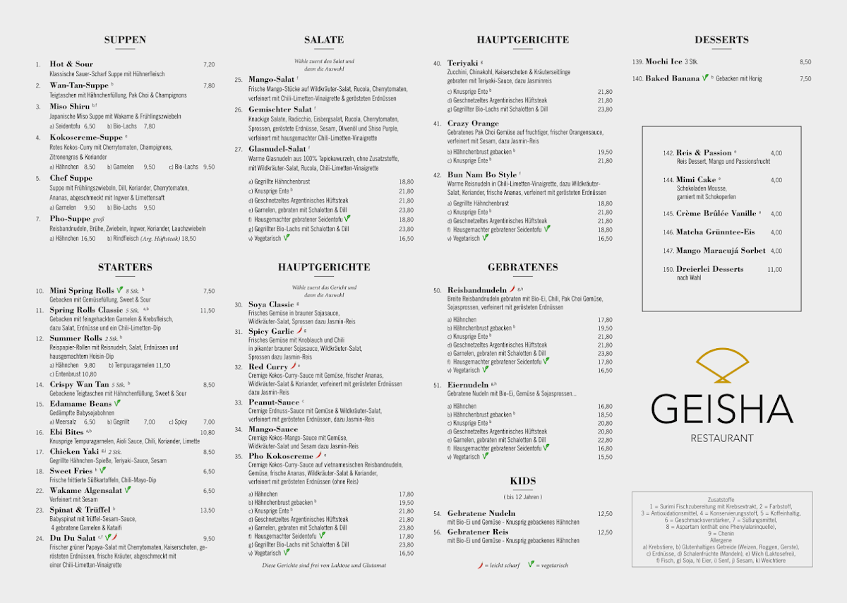 Speisekarte, GEISHA