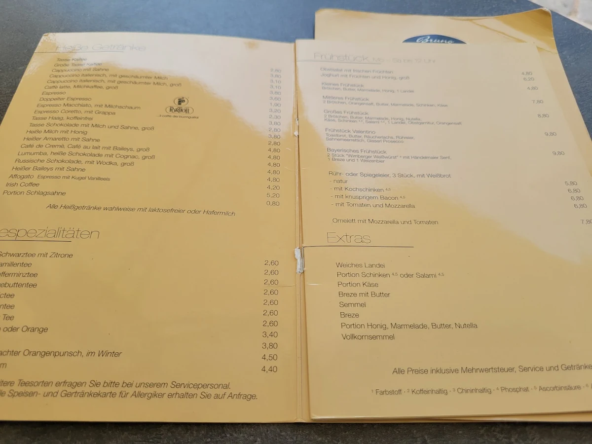 Speisekarte, Café Valentino