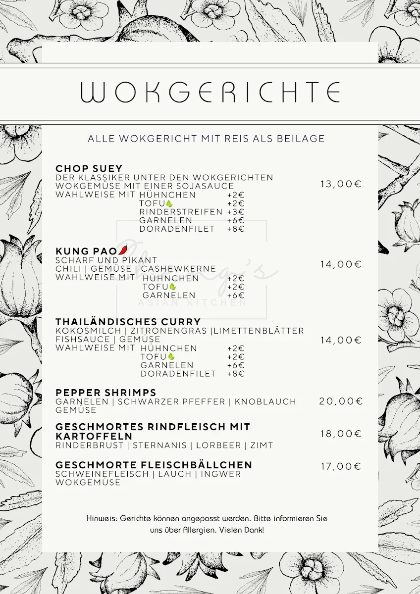 Speisekarte, Cheng's Asian Kitchen