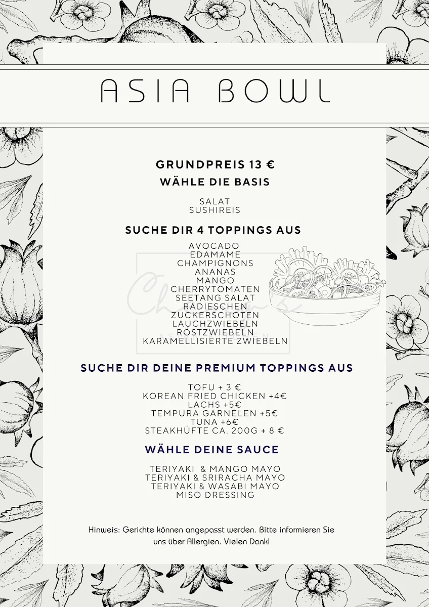 Speisekarte, Cheng's Asian Kitchen