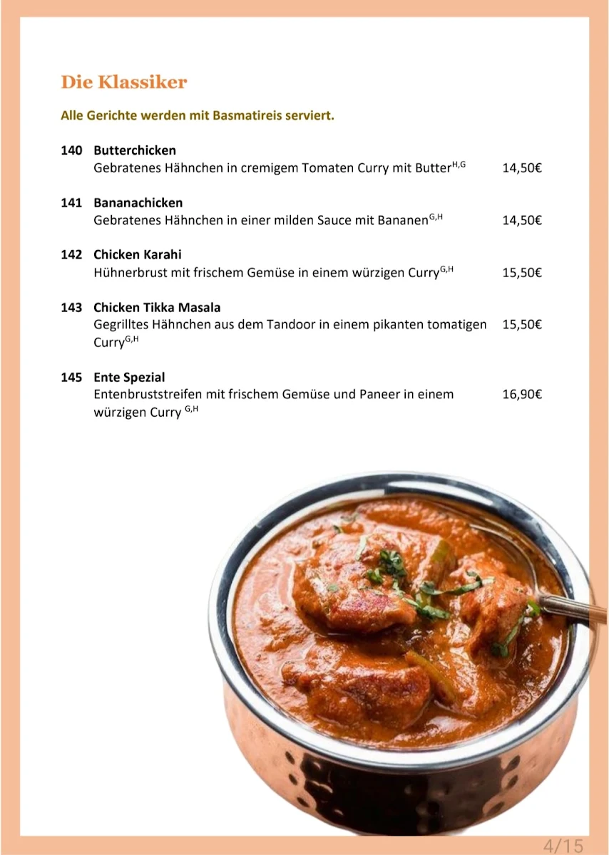 Speisekarte, Safran