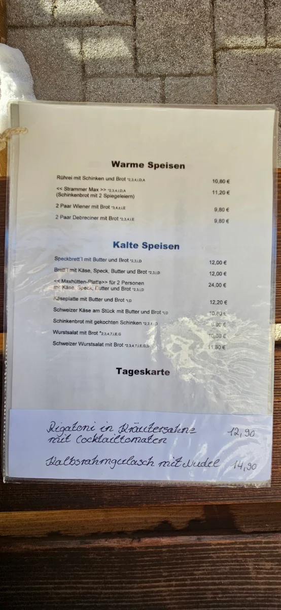 Speisekarte, Maxhütte