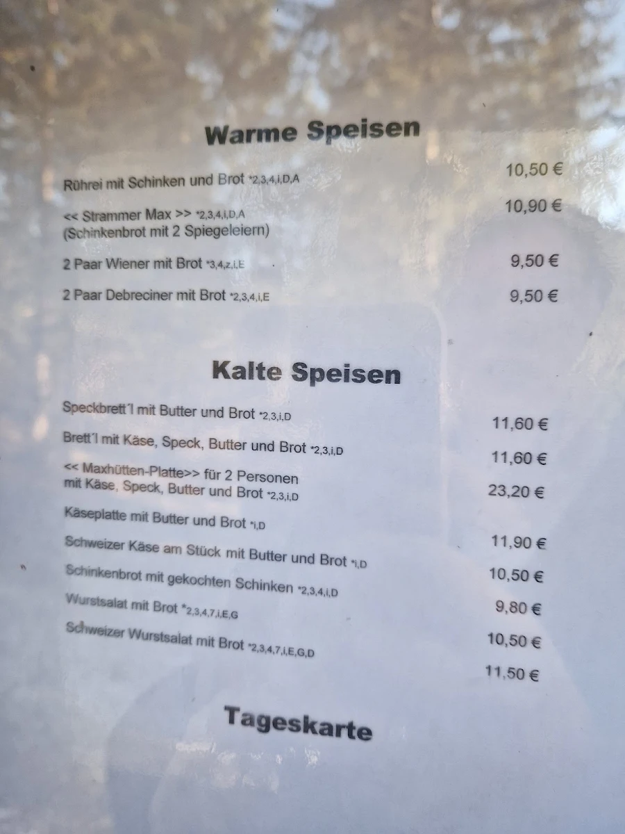 Speisekarte, Maxhütte