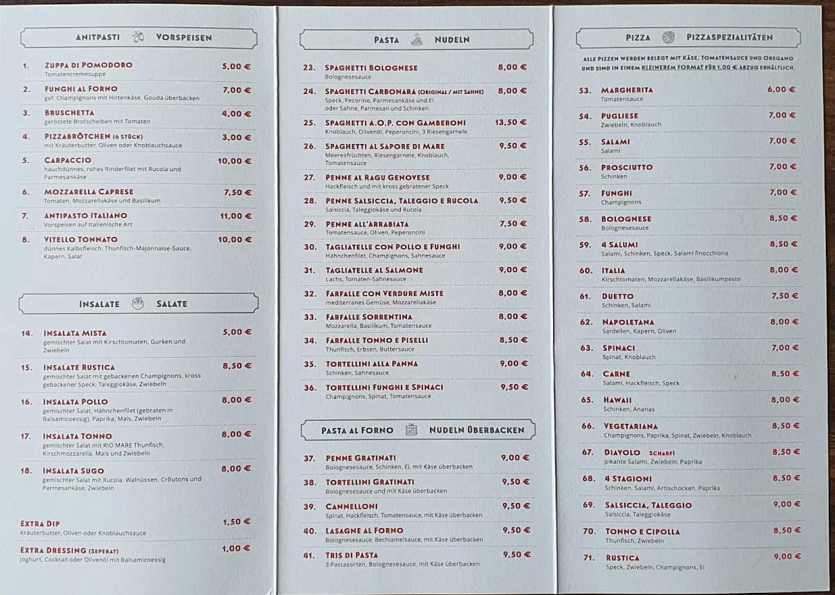Speisekarte, Ristorante Sugo