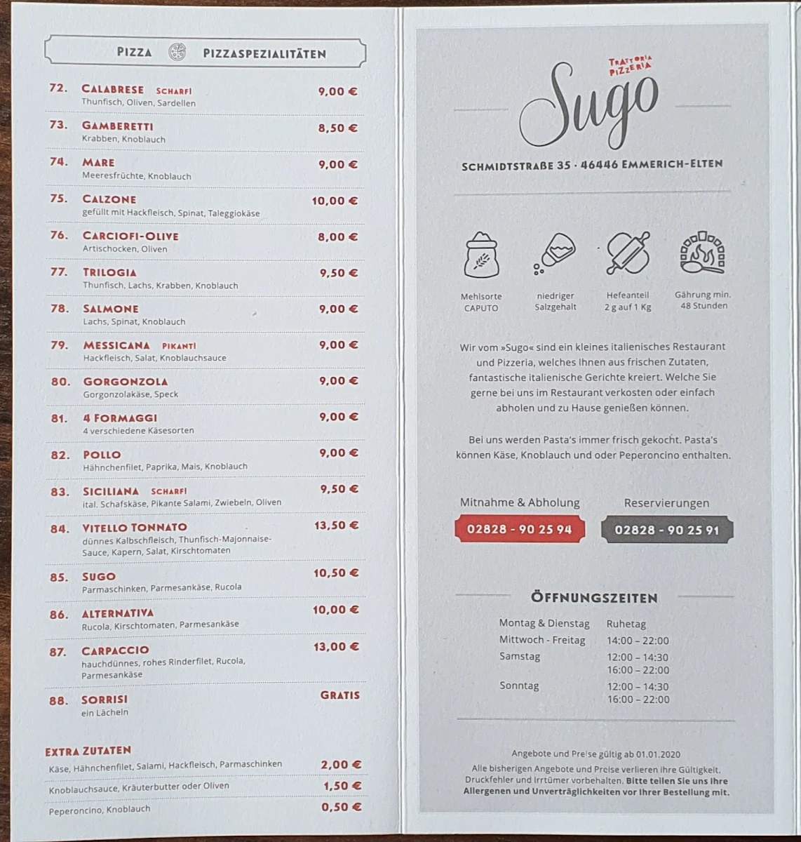 Speisekarte, Ristorante Sugo