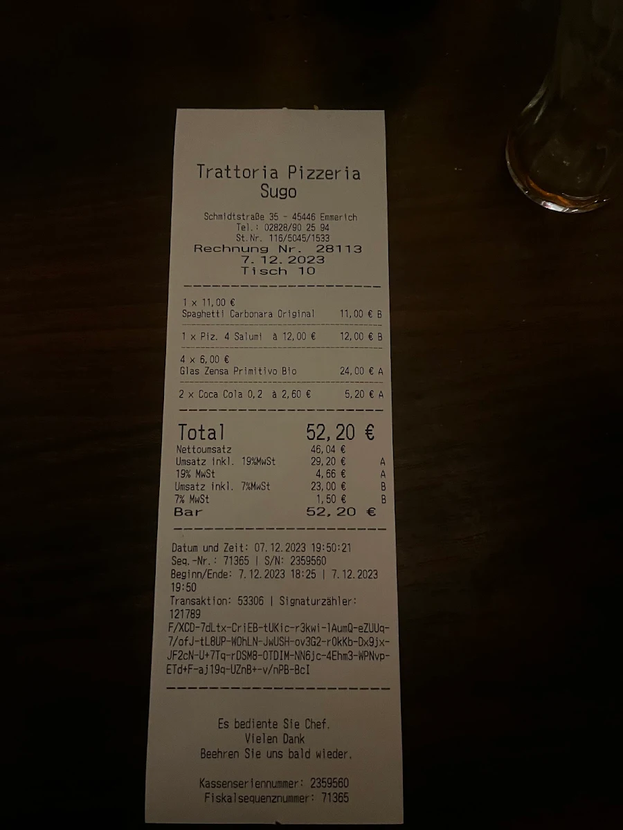 Speisekarte, Ristorante Sugo