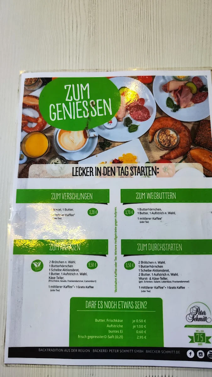 Speisekarte, Bäckerei Peter Schmitt GmbH