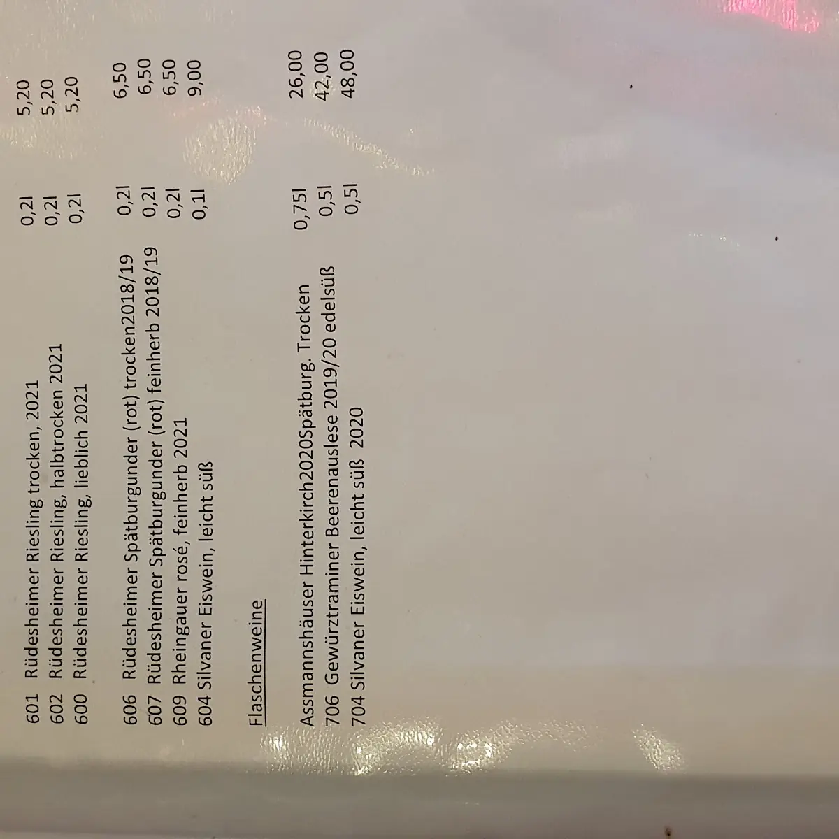 Speisekarte, Restaurant Zum Anker
