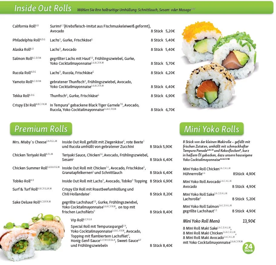 Speisekarte, Yoko Sushi Lieferservice Wolfenbüttel