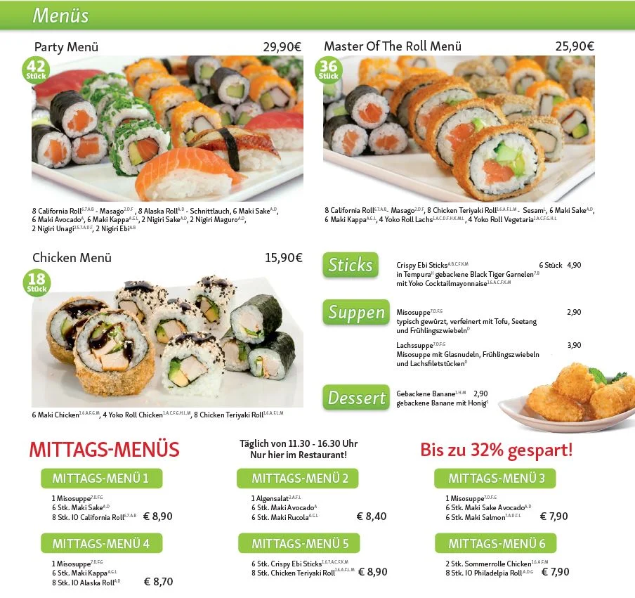 Speisekarte, Yoko Sushi Lieferservice Wolfenbüttel