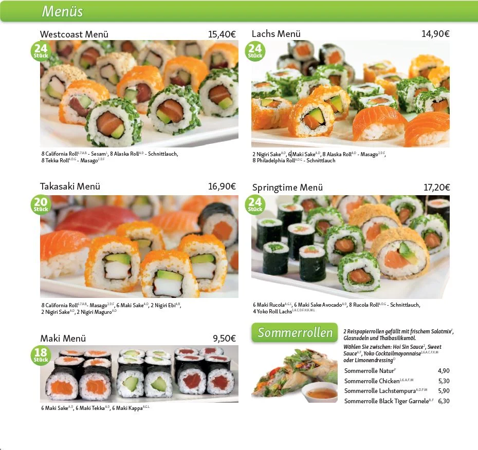 Speisekarte, Yoko Sushi Lieferservice Wolfenbüttel