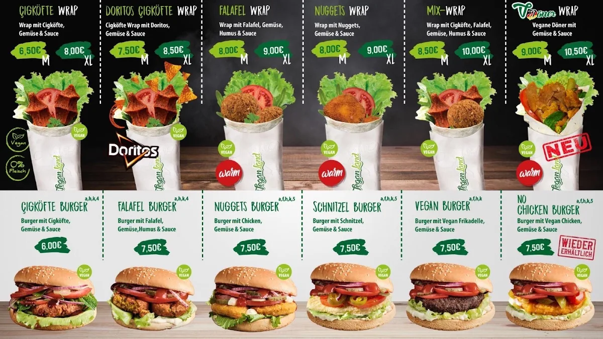 Speisekarte, Veganland Çigköfte