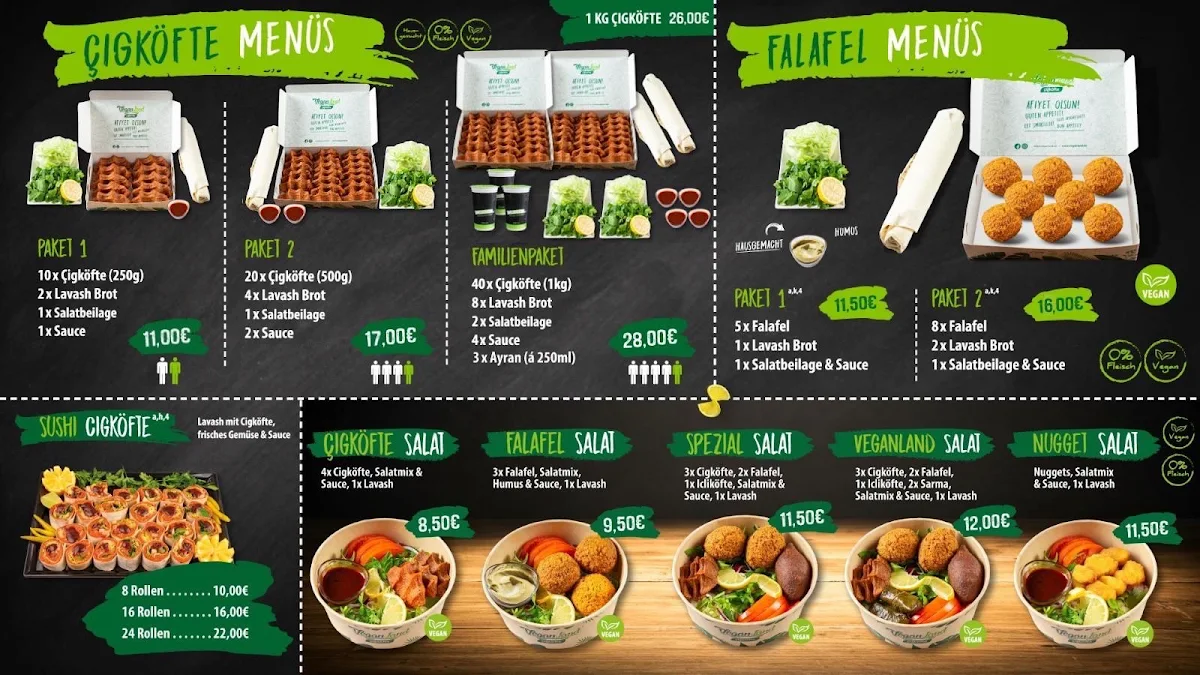 Speisekarte, Veganland Çigköfte