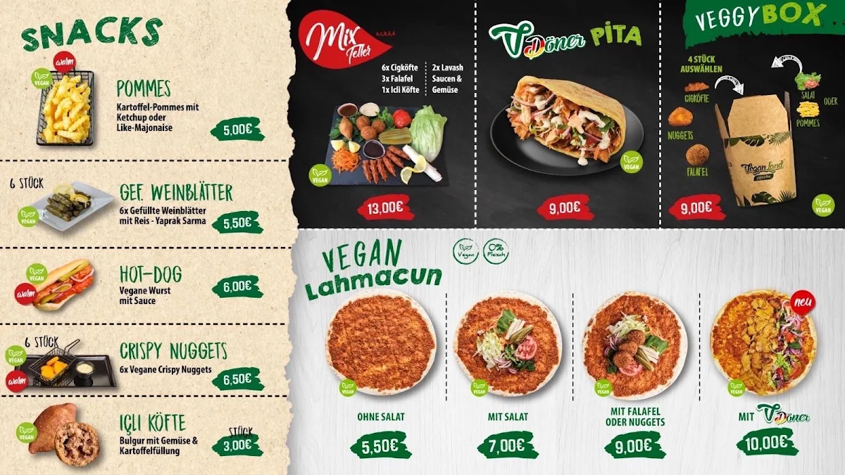 Speisekarte, Veganland Çigköfte