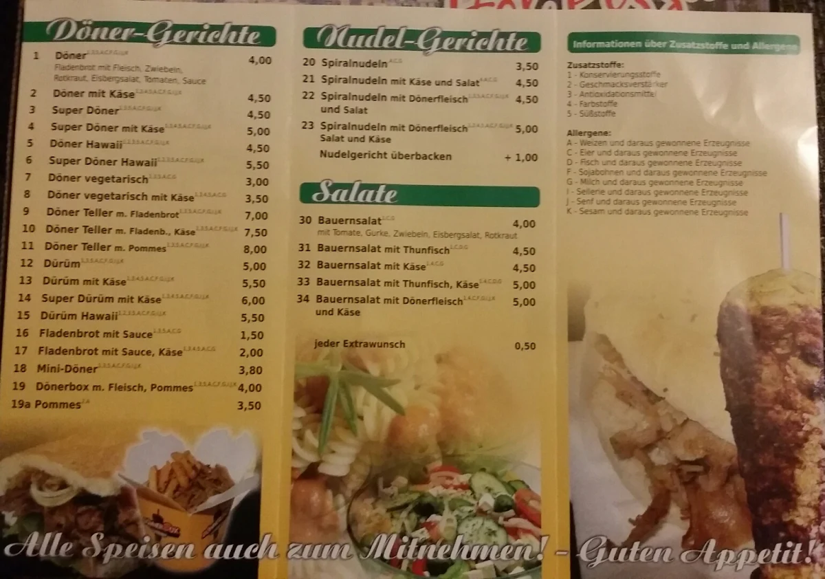 Speisekarte, Döner Kebab Haus