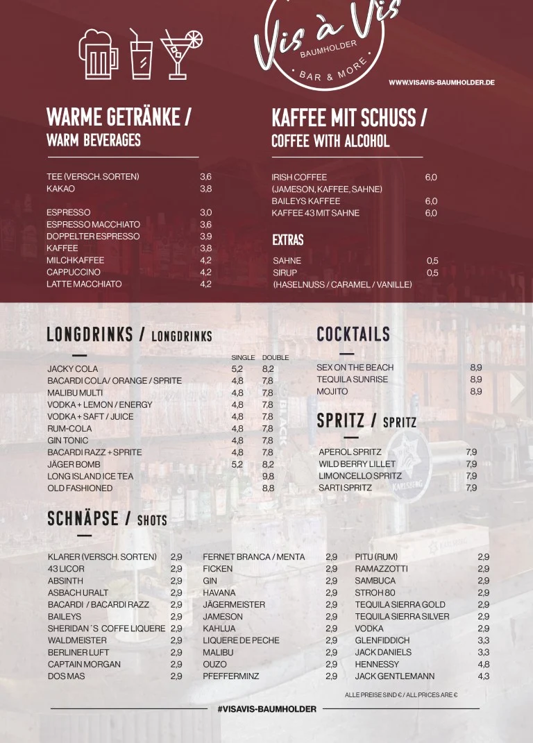Speisekarte, Vis a Vis Baumholder