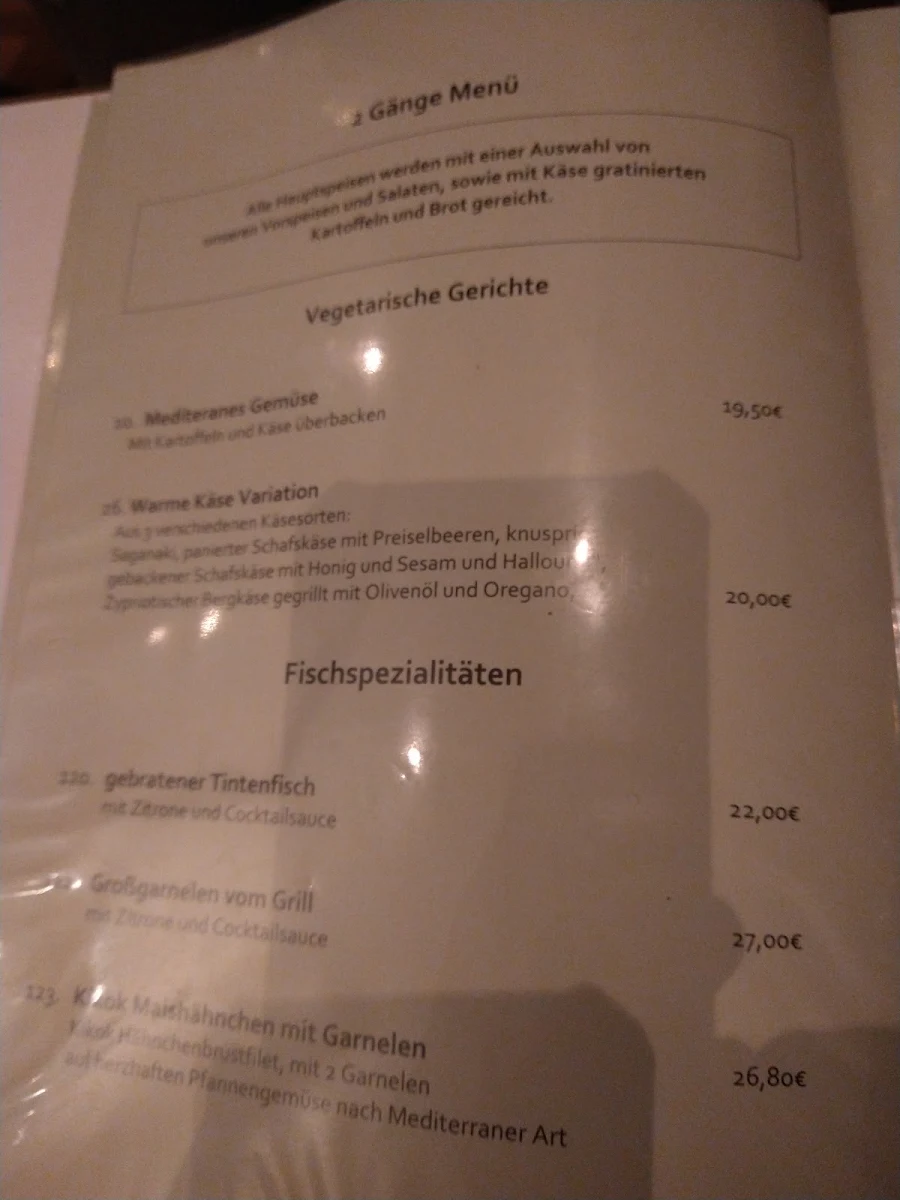 Speisekarte, Restaurant Nikopolis 2.0