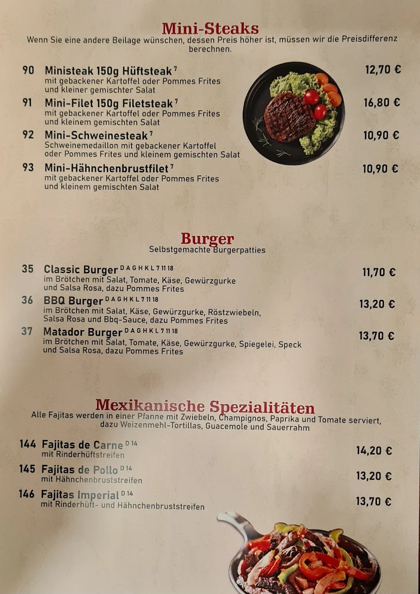 Speisekarte, Matador