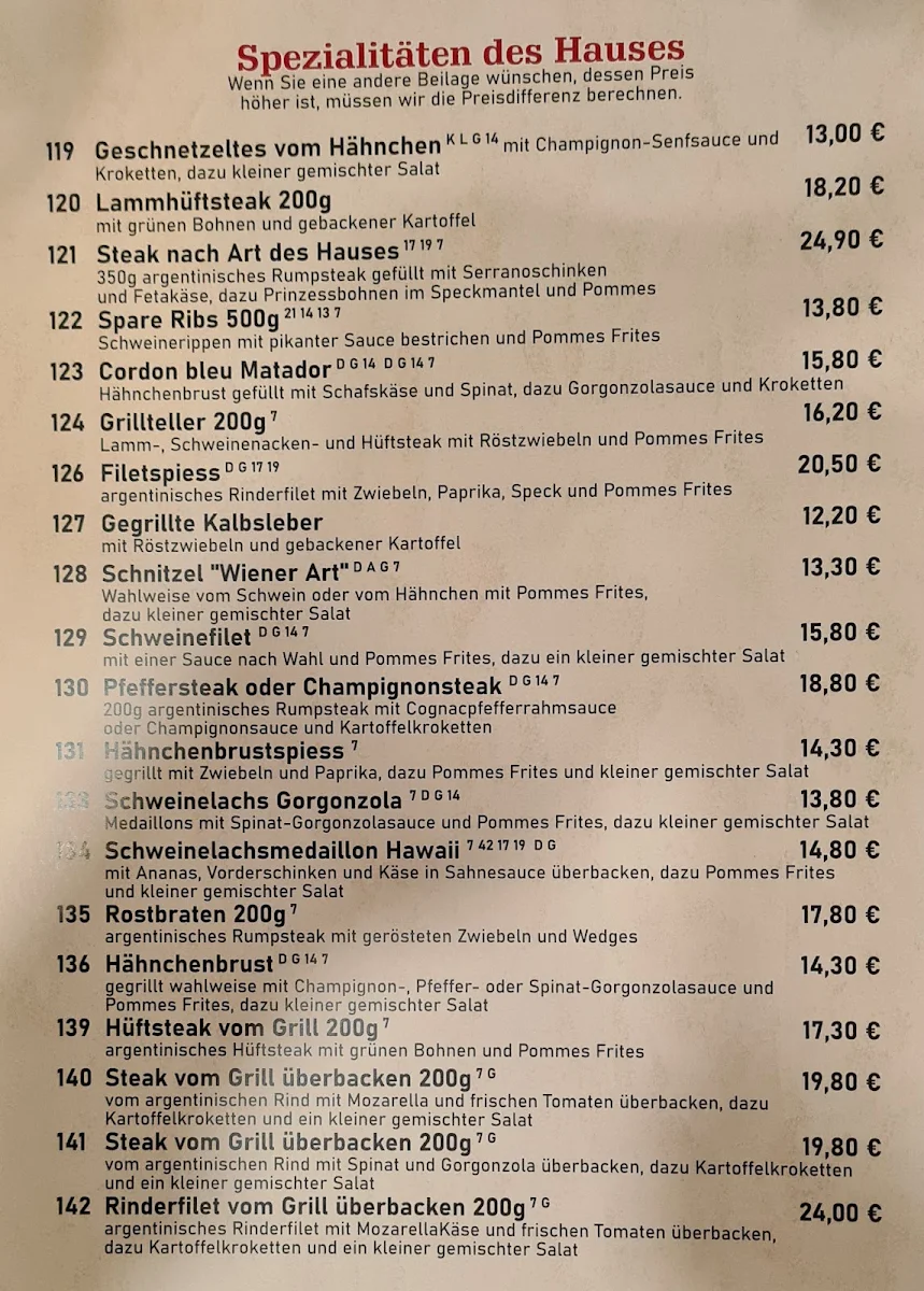 Speisekarte, Matador