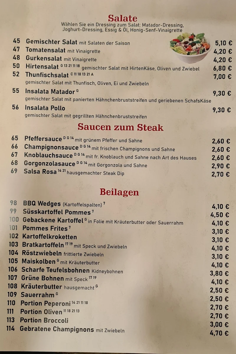 Speisekarte, Matador