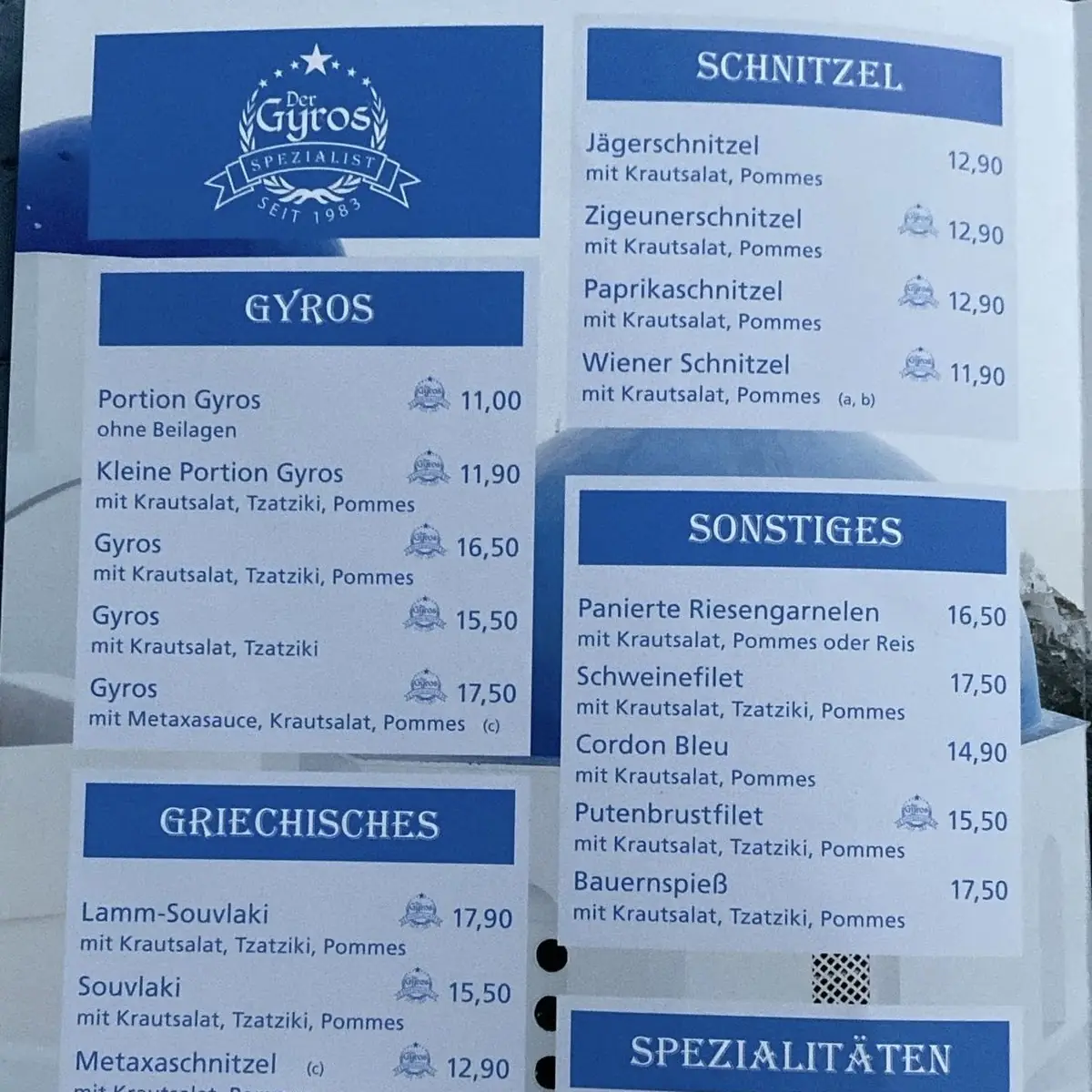 Speisekarte, Der Gyros-Spezialist