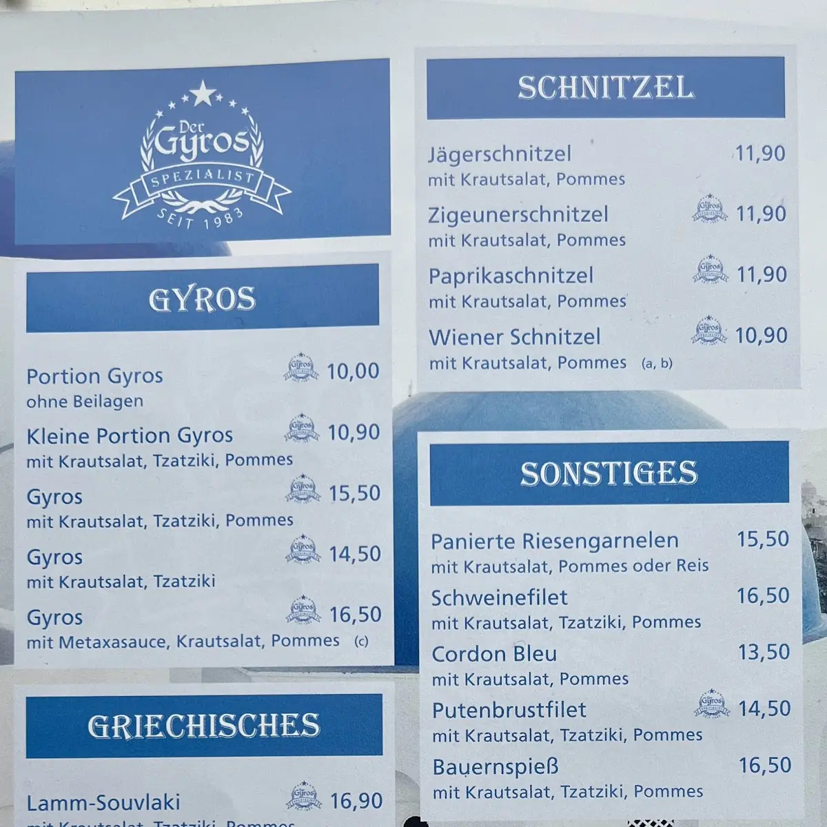 Speisekarte, Der Gyros-Spezialist