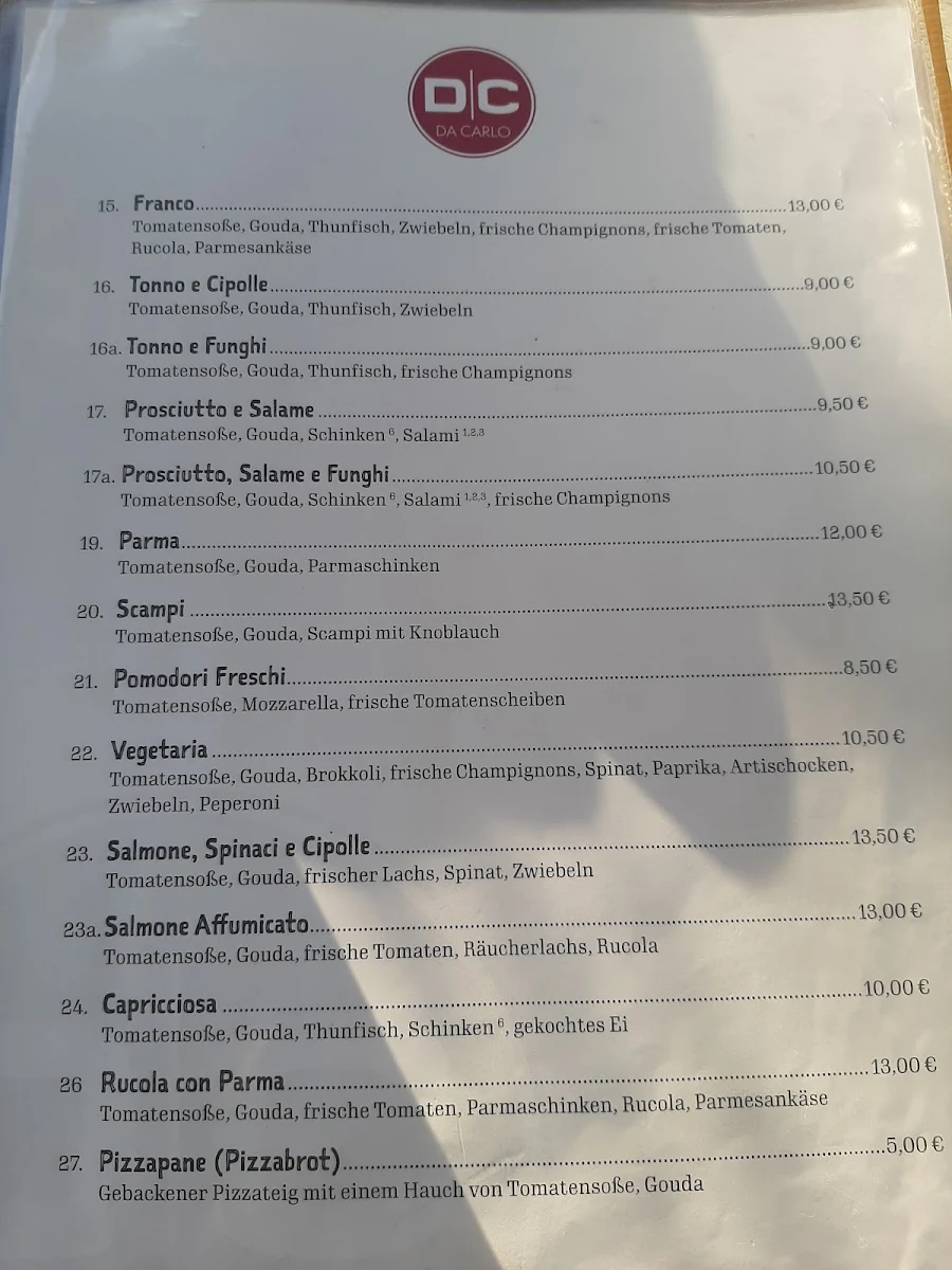 Speisekarte, Ristorante Da Carlo