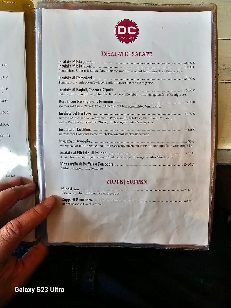 Speisekarte, Ristorante Da Carlo