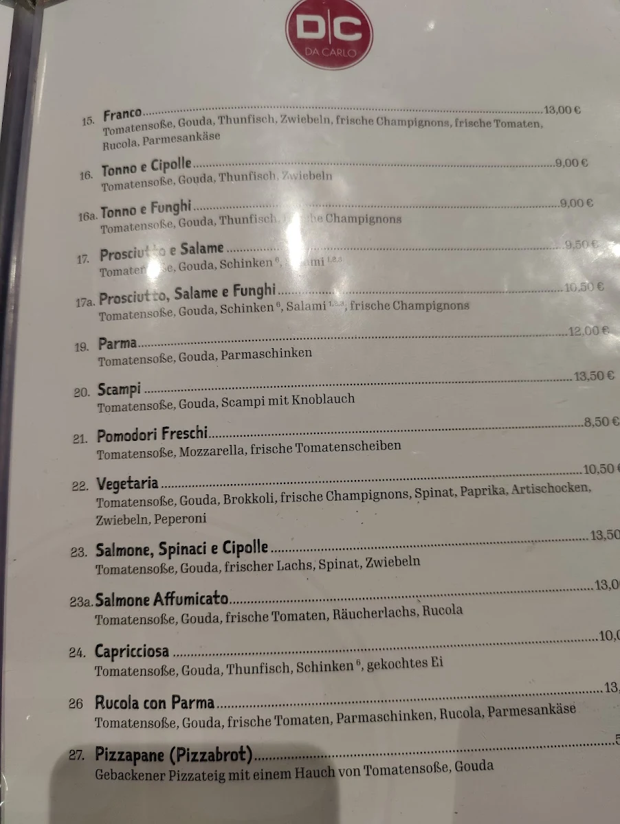 Speisekarte, Ristorante Da Carlo