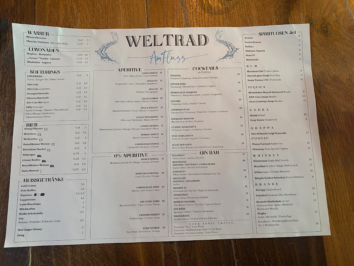 Speisekarte, WELTRAD
