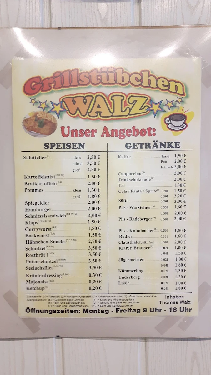Speisekarte, Gaststätte Zum Grillstübchen
