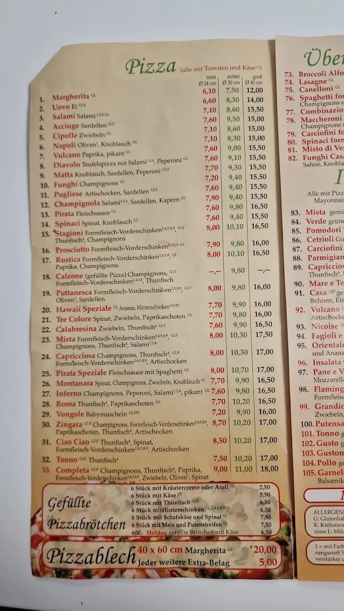Speisekarte, Pizzeria Ciao Ciao