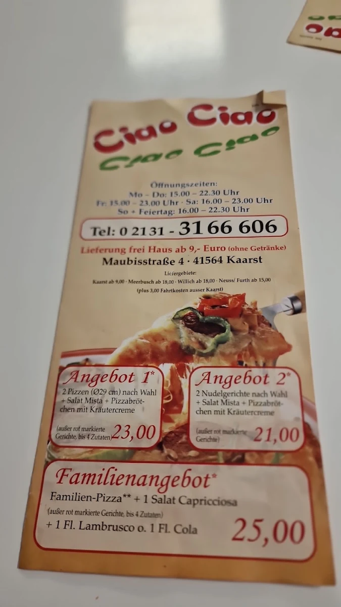 Speisekarte, Pizzeria Ciao Ciao