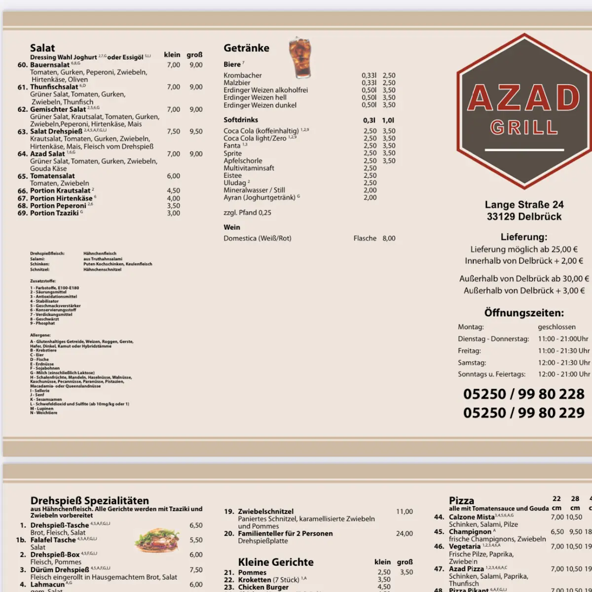 Speisekarte, Azad Grill