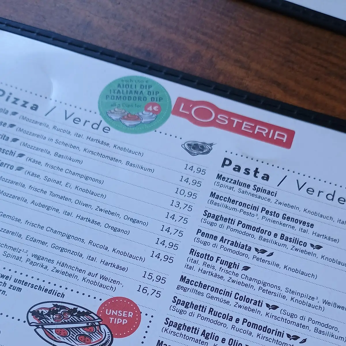Speisekarte, L'Osteria Pforzheim