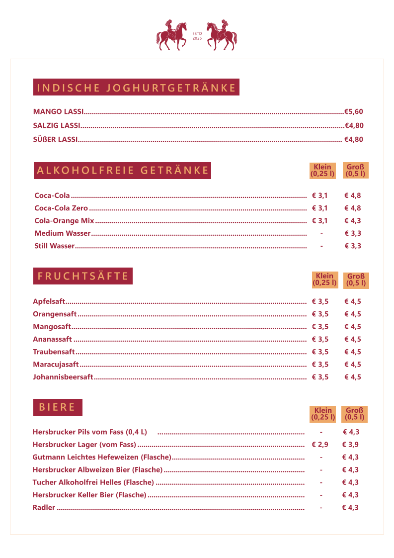 Speisekarte, Rooh Gastronomy