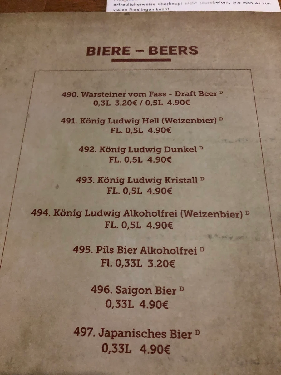 Speisekarte, Nam Y Restaurant