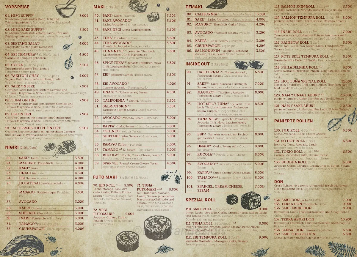 Speisekarte, Nam Y Restaurant