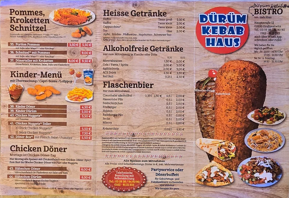 Speisekarte, Döner - Dürüm Kebab Haus Großpostwitz