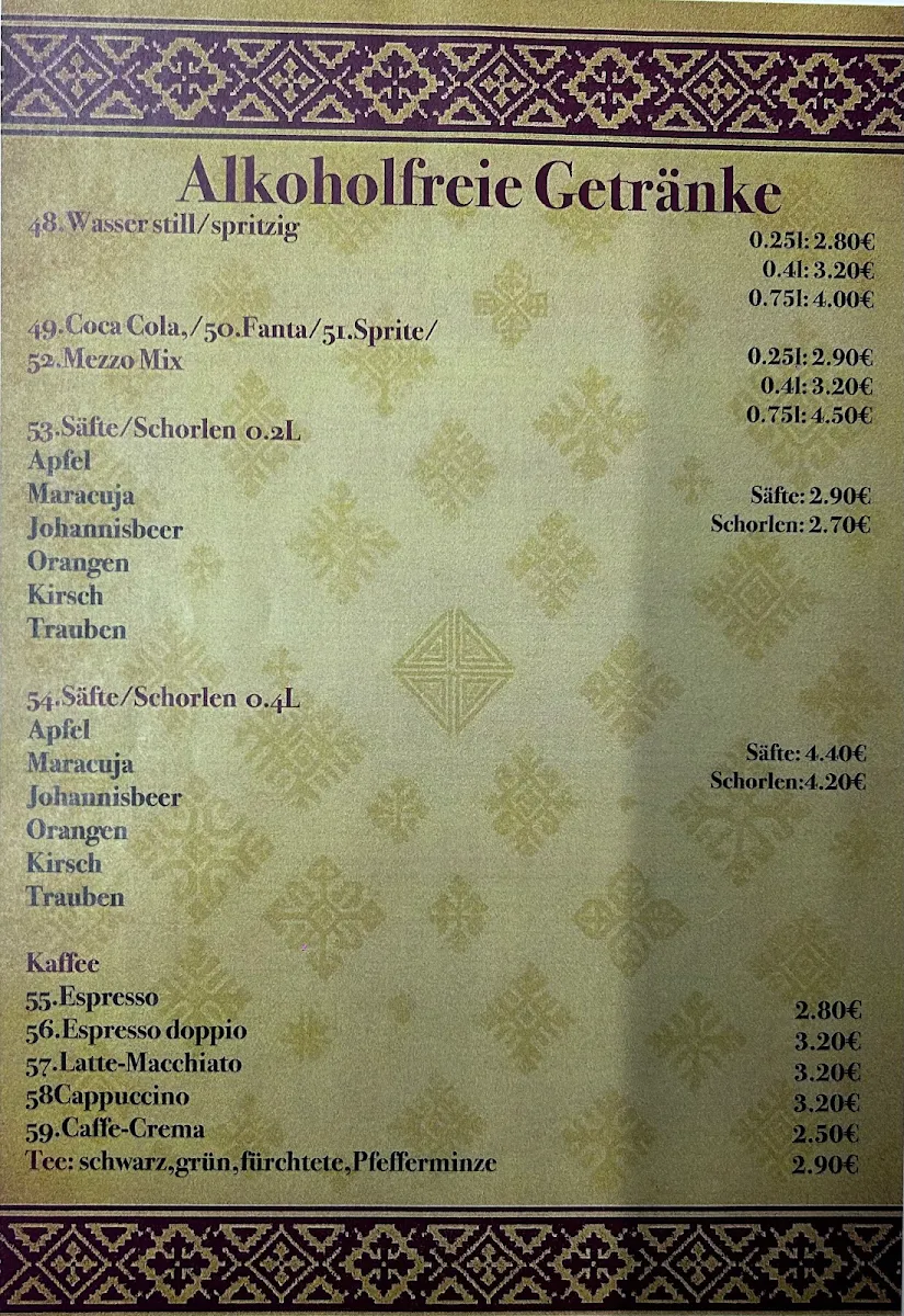 Speisekarte, Restaurant Armans