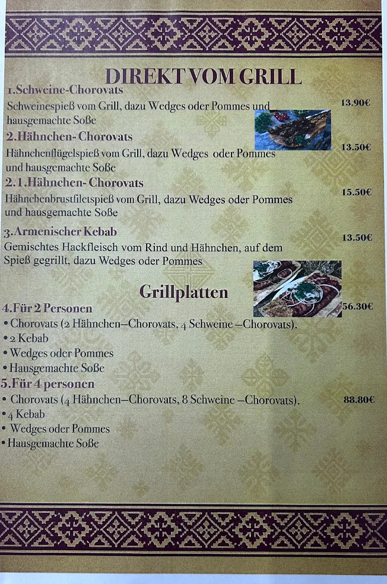 Speisekarte, Restaurant Armans