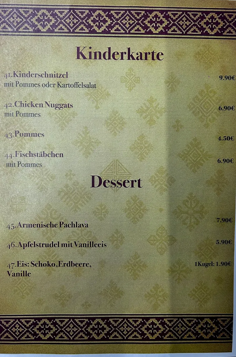 Speisekarte, Restaurant Armans