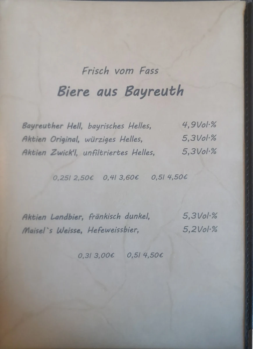 Speisekarte, Steffis Brauhaus