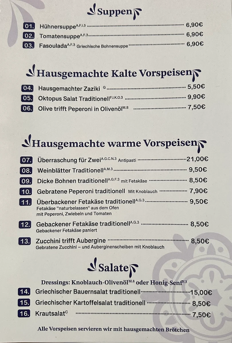 Speisekarte, Restaurant Santorini
