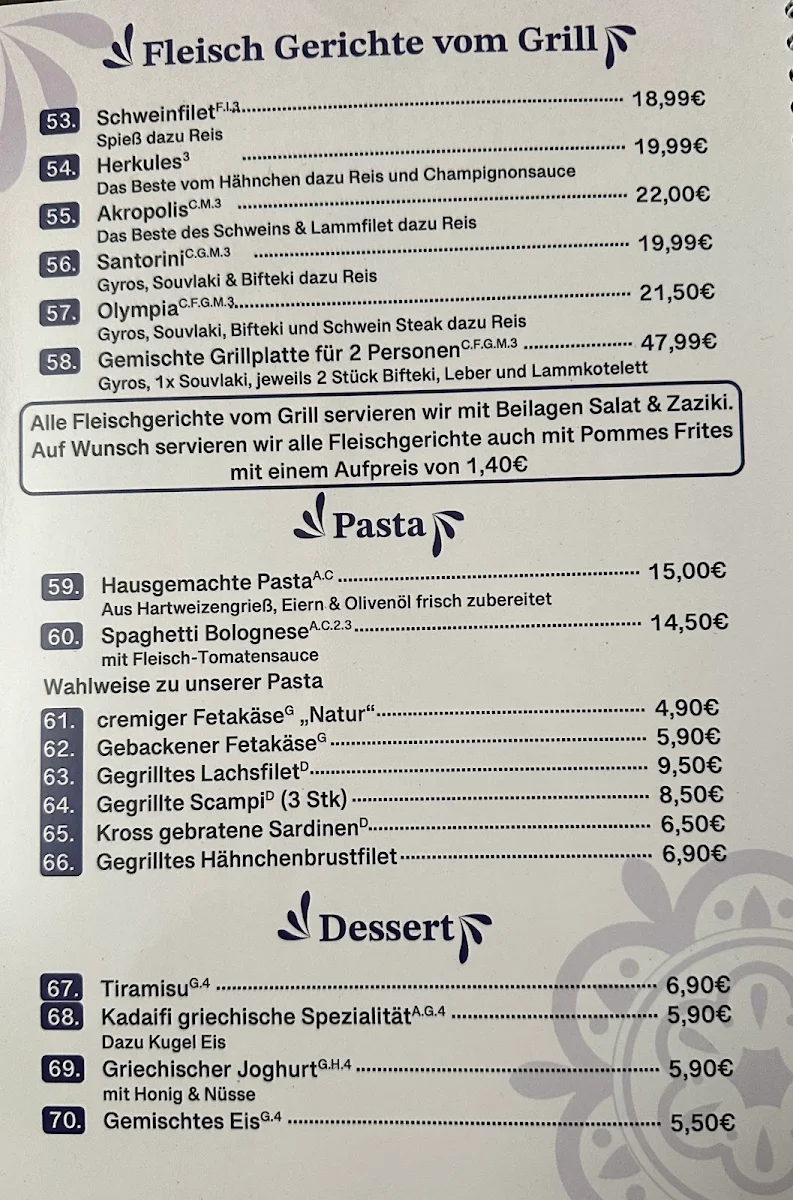 Speisekarte, Restaurant Santorini