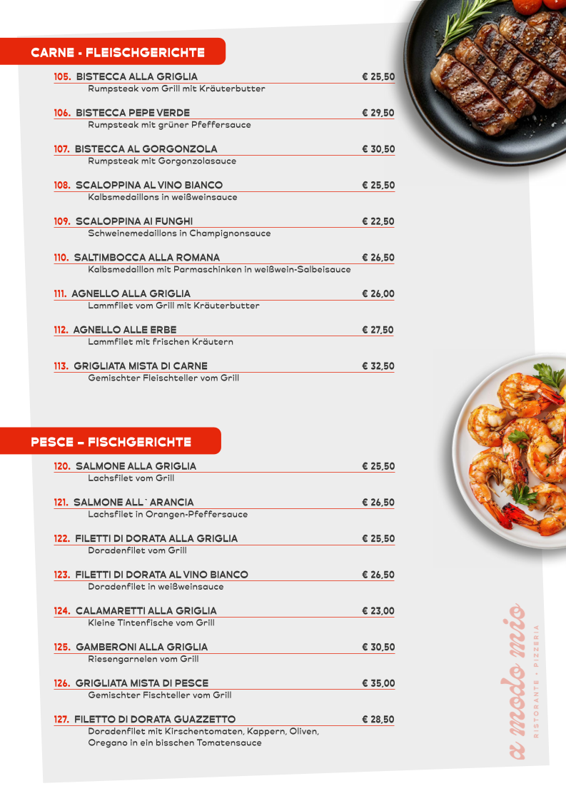 Speisekarte, A Modo Mio Ristorante & Pizzeria - Italienisches Restaurant Dülmen