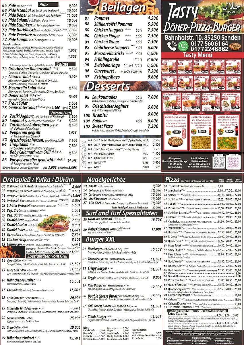 Speisekarte, Tasty Döner pizza Bahnhofstraße10 98250 Senden