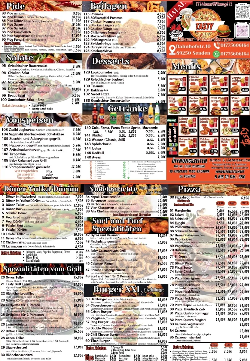 Speisekarte, Tasty Döner pizza Bahnhofstraße10 98250 Senden
