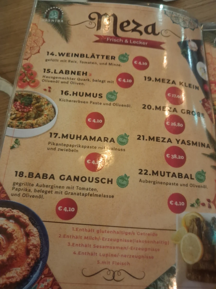 Speisekarte, Yasmina